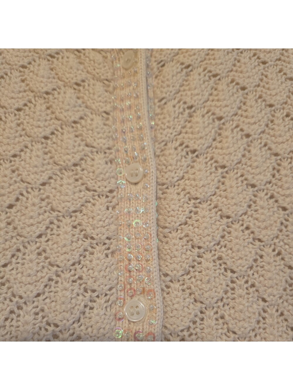 Vtg Alexandria Bartlett Crochet Open Knit Cardigan Sequins Sz S Cotton Ivory - Picture 2 of 7